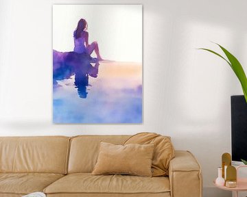 Vrouw aan het water, aquarel