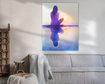 Vrouw aan het water, aquarel