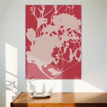 Japandi flowers. Abstract botanical art in white and red by Dina Dankers