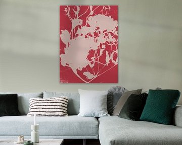 Fleurs du Japon. Art botanique abstrait en blanc et rouge sur Dina Dankers