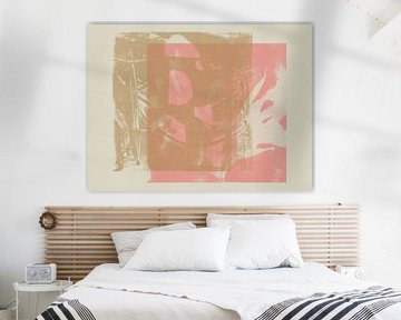 Modern abstract minimalistisch schilderij in roze, wit, taupe