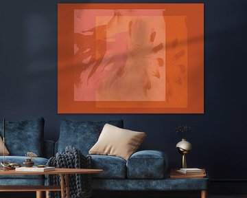Modern abstract minimalistisch schilderij in oranje en roze