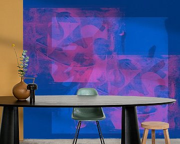 Modern abstract minimalistisch schilderij in neonroze en blauw