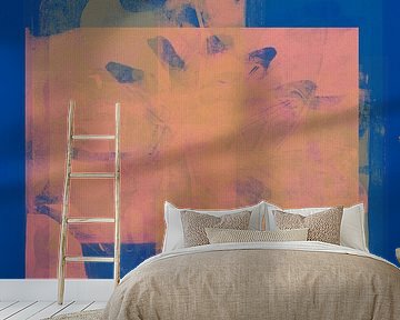 Modern abstract minimalistisch schilderij in blauw en roze