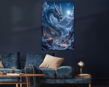 ZHENLONG - Chinese Dragon in Snowy Mountains under a Full Moon by INFERAURUM