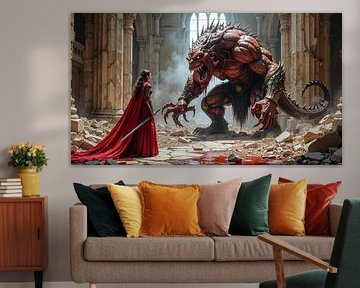 KARTHYRA - A Warrior Fighting a Monster in a Ruined Cathedral by INFERAURUM