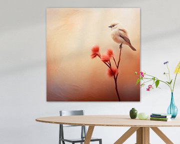 Le petit oiseau sur la branche fleurie sur Karina Brouwer