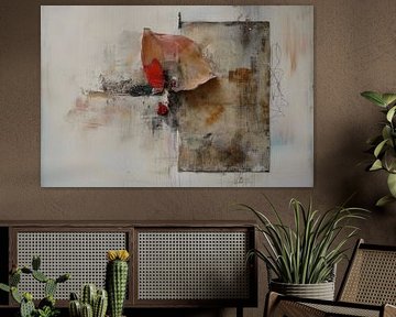 Abstract Painting - Neutral Earth tones with Red Accent