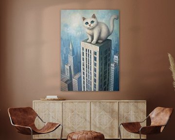 Un chat en haut d'un gratte-ciel sur Jutta Maria Pusl