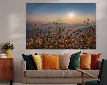 Magnifique coucher de soleil dans les montagnes du Népal