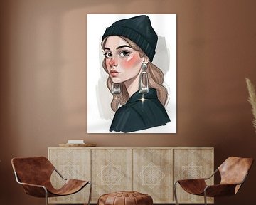 Moderne Mode Frau Porträt Illustration Beschreibung