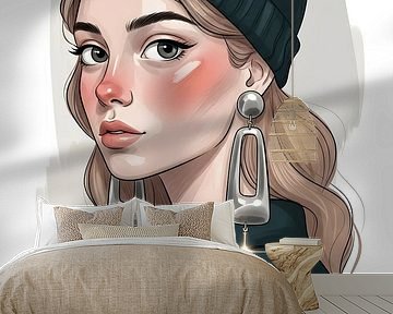 Moderne Mode Frau Porträt Illustration Beschreibung