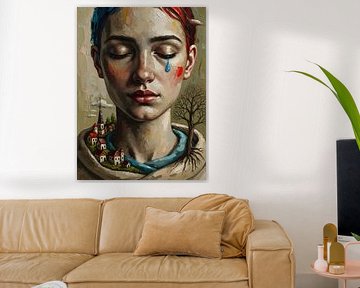 Emotionales Frauenporträt mit symbolischer Landschaft von fredi arlangga