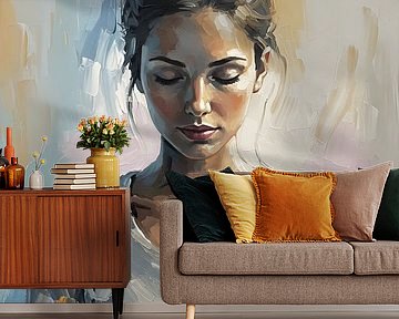 Gelassenes Frauenporträt mit ausdrucksstarken Pinselstrichen