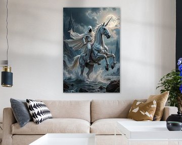 MORVAE - A White Grim Reaper Riding a Unicorn by INFERAURUM