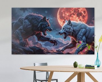 LUNAKRYSS - Two werewolves in a duel beneath the blood moon by INFERAURUM