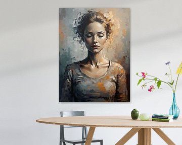 Serene vrouw in gestructureerde penseelstreken