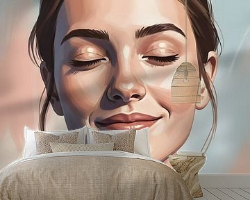 Modernes Frauenportrait mit abstrakten Farbschichten