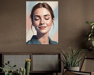 Modern vrouwenportret met abstracte kleurlagen