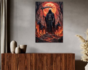 MORVEXAEL - A Grim Reaper with his hellhounds on a battlefield by INFERAURUM