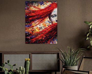 Leidenschaftlich Feurige Rote Haare Frau Abstraktes Impasto Portrait von Ramy Salah Hefny