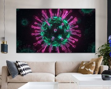Neon coronavirus covid 19 roze-groen
