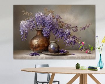 Blauregen in Keramik - Malerisches Blumenstillleben von Joriali Fine Art