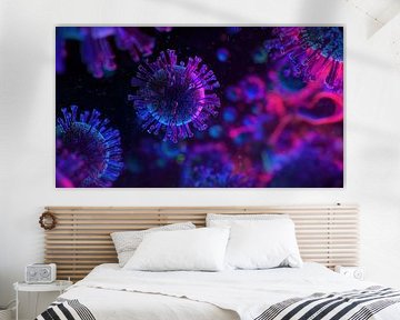 Corona virus neon covid 19 panorama roze-blauw