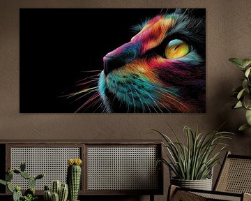 Colourful cat face close-up panorama by TheXclusive Art