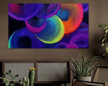 Abstracte neon rondjes panorama
