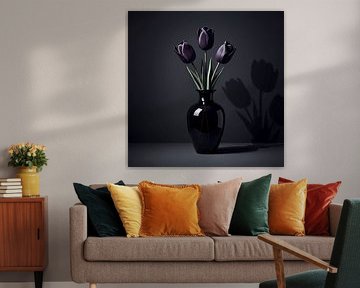 Obsidian Tulip Still Life Minimalist Study