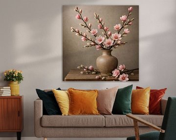 Rosa Magnolienzweig in Steingutvase von Kleurenrijk