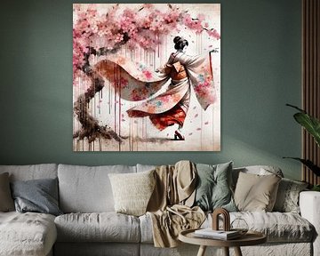 Geisha unter Kirschblüten in Bewegung von Chromatic Fusion Studio