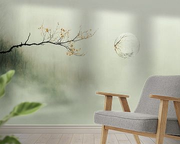 Die Seifenblase und der Zweig in der nebligen Stille