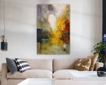 Abstrakte Malerei - Gelbgrün mit warmen Akzenten von Joriali Abstrakte Kunst