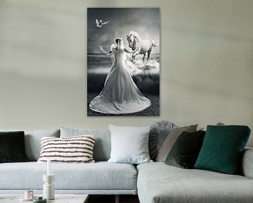 Bruid met haar witte paard von PAM fotostudio