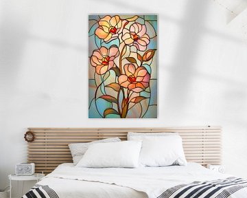 Romantisches Buntglasfenster mit Blumen von Jan Bechtum