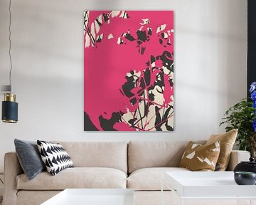 Neonrosa und schwarze Botanik. Bunte abstrakte Kunst in leuchtenden Farben von Dina Dankers