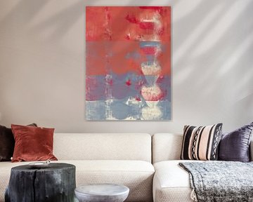 Red, terra and blue shapes. Colorful abstract art in vivid colors by Dina Dankers