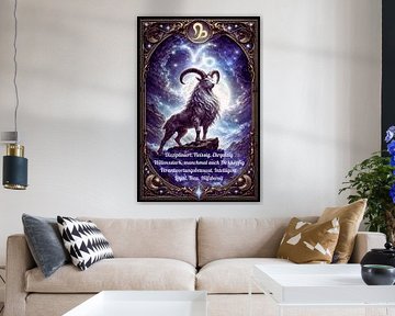 Wandbild für das Sternzeichen Steinbock mit Aufzählung einiger Eigenschaften von Ernst Holzmann