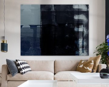 Art abstrait minimaliste en noir et bleu. sur Dina Dankers