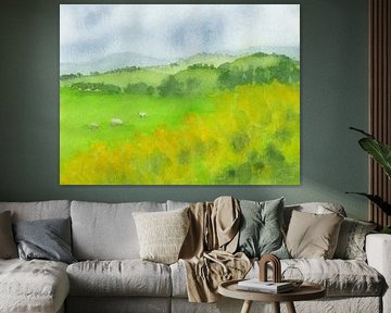 Tranquil green pasture scene by Karen Kaspar