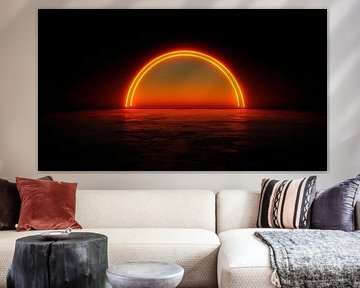 Neon zon en zee oranje panorama