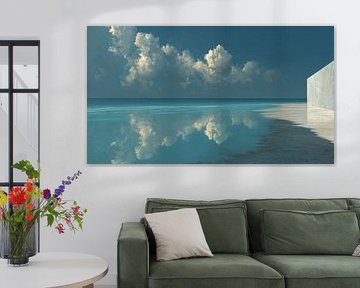 Zee en wolken panorama olieverf