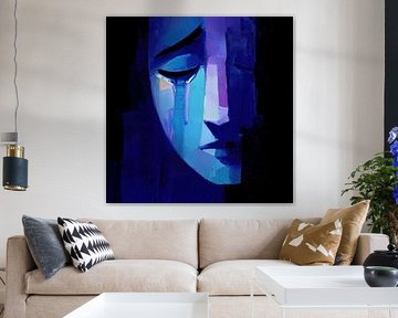 Abstracte blauwe figuur vrouw in tranen