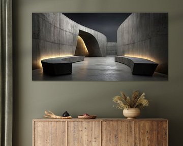 Symmetrische betonnen kamer met lichtaccent van Klaus Tesching - Art-AI