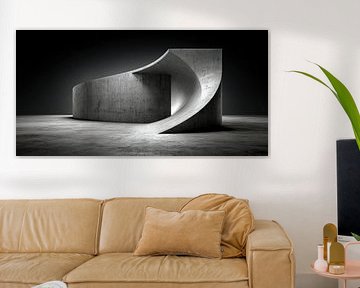 Gebogen betonnen mal in open ruimte van Klaus Tesching - Art-AI