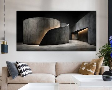 Gebogen betonnen kamer met zijgang van Klaus Tesching - Art-AI
