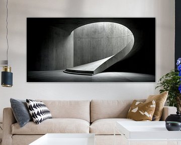 Gebogen betonnen hellingbaan in het licht van Klaus Tesching - Art-AI