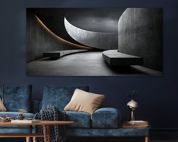 Curved interior with concrete benches by Klaus Tesching - Art-AI